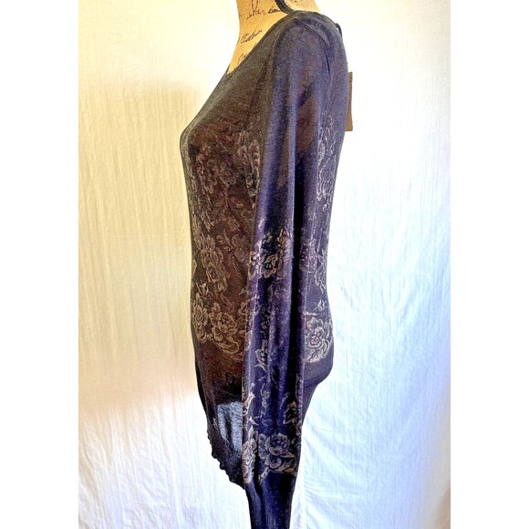 Pink Memories Women's Black Floral Long Sleeve Light Knit Sweater Top Sz 10/46 - Picture 3 of 13